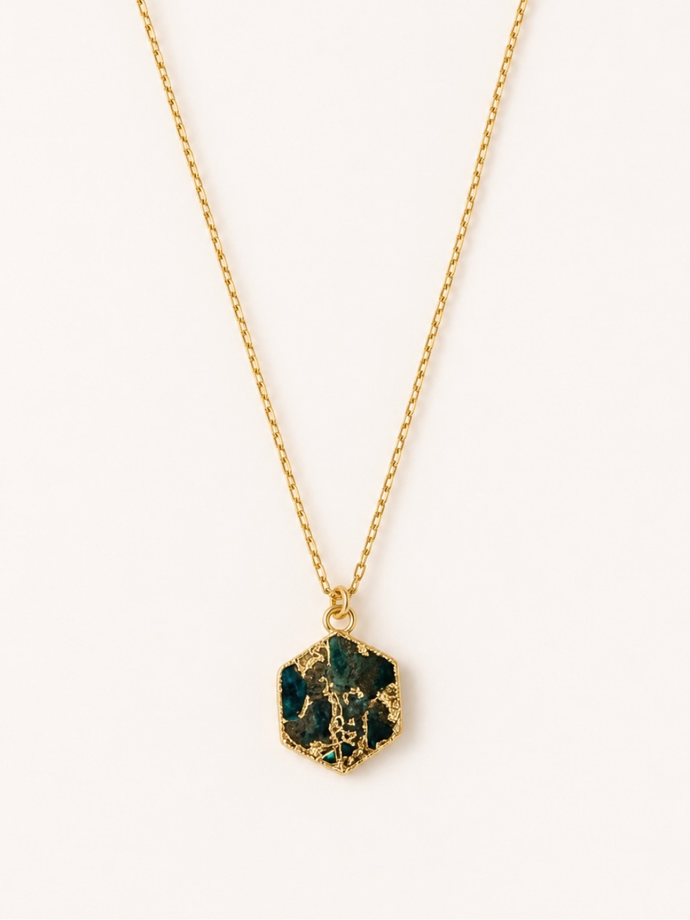 18K Gold Plated Hexagonal Green Apatite Necklace